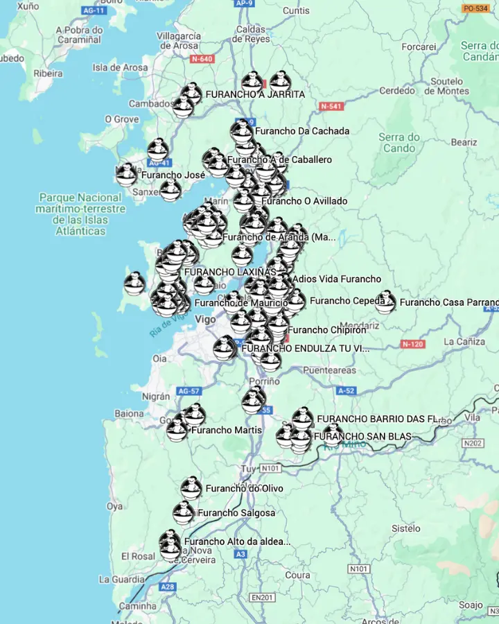 MAPA DE FURANCHOS DE GALICA. REALIZADO POR GUIA FURANCHIN